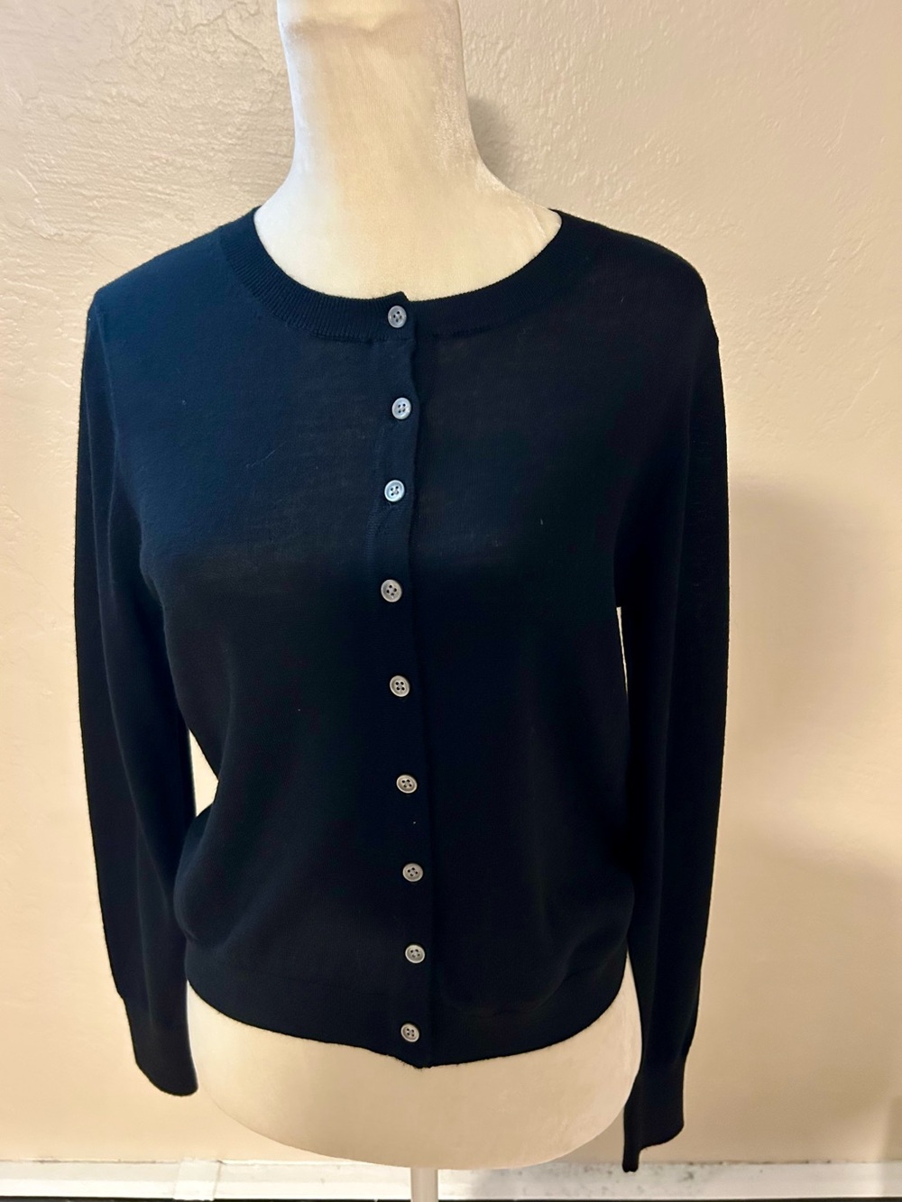 J. Crew Black Classic Crewneck Button-Front Cardigan - Picture 2 of 5